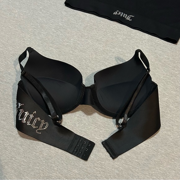 Juicy Couture Rhinestone Logo Bra & Boyshort Set Black Y2K 34C M - Picture 3 of 8